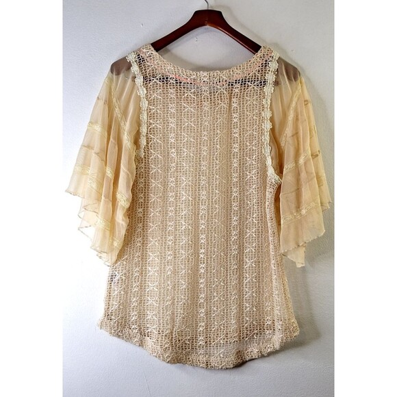 BLU PEPPER Vintage Crochet Knit Top Women's L Lace Fairycore Whimsical Bohemian - Picture 2 of 12